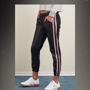 David Lerner vegan leather jogger with side stripe